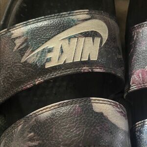 Nike Black and Floral Slide Sandals